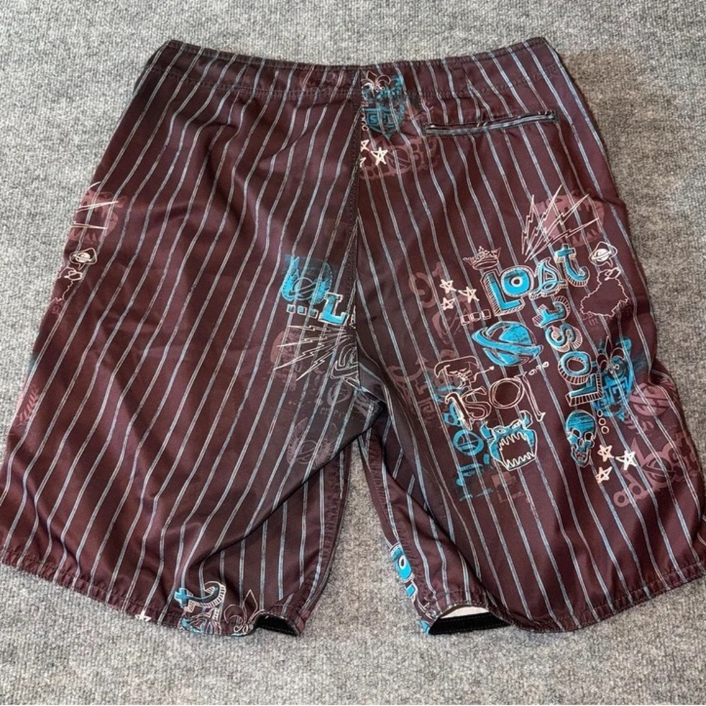 Lost Men's Maroon Swim Board Shorts with Blue Graphics - Picture 5 of 5